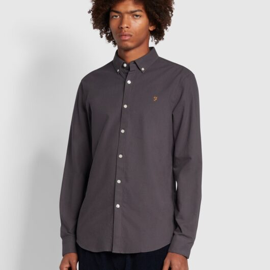 Farah Brewer Slim Fit Organic Cotton Long Sleeve Shirt In Grey