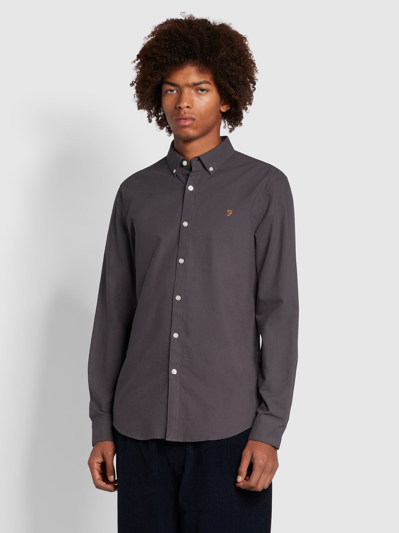 Farah Brewer Slim Fit Organic Cotton Long Sleeve Shirt In Grey