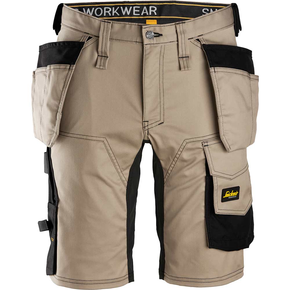 Snickers 6141 Mens Allround Work Stretch Slim Fit Holster Pockets Shorts Khaki / Black 39"